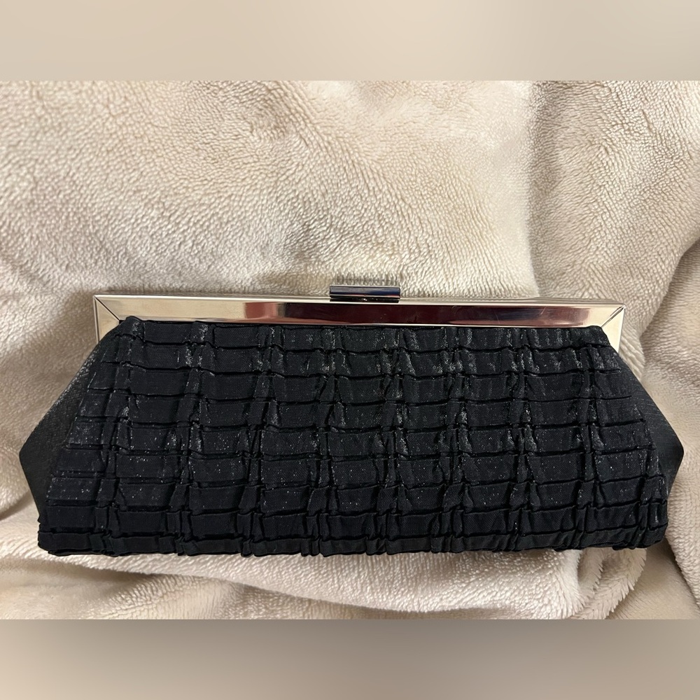 Apt. 9 Texturized Black Satin Silver Frame Clutch Bag